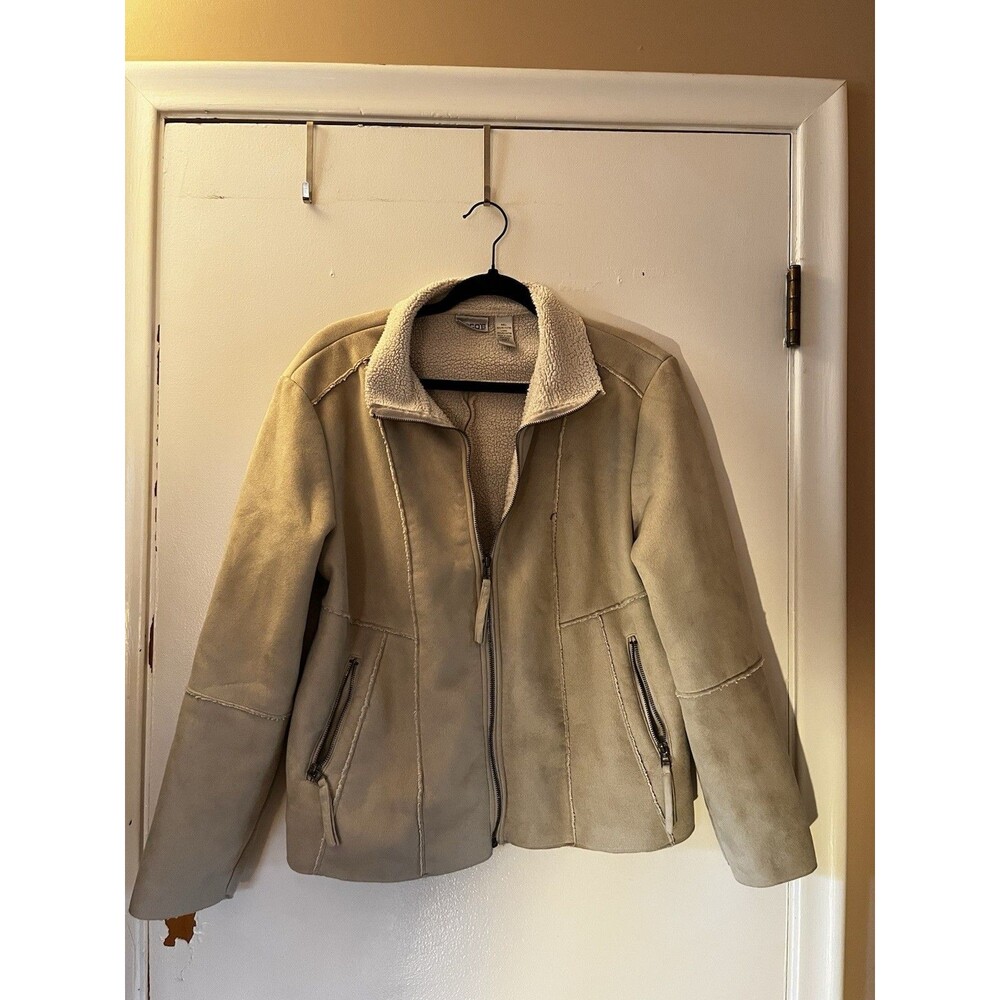 Chico's Faux Suede Sherpa Lined Jacket Tan Size 2